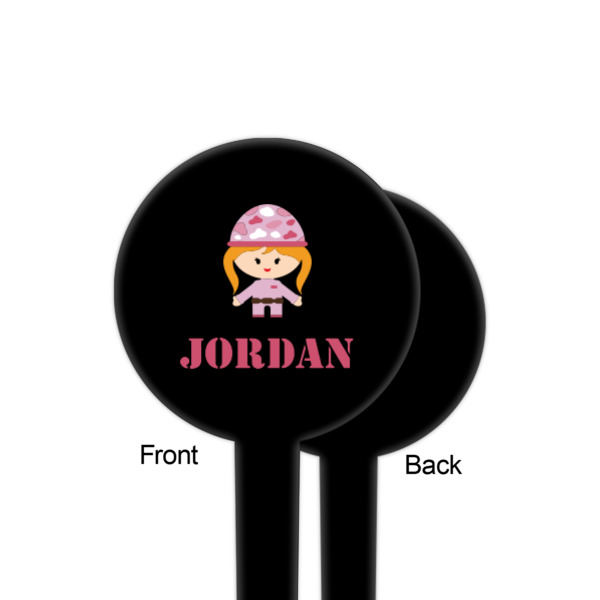 Custom Design - Black Plastic 4" Food Pick - Round - Single Sided - Front & Back