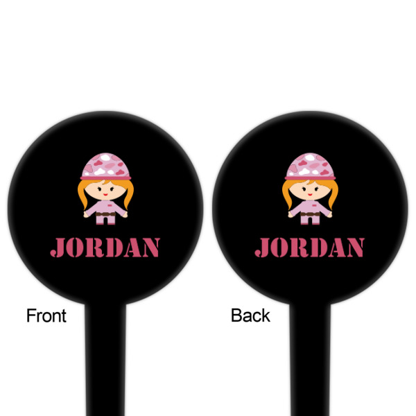 Custom Design - Black Plastic 4" Food Pick - Round - Double Sided - Front & Back