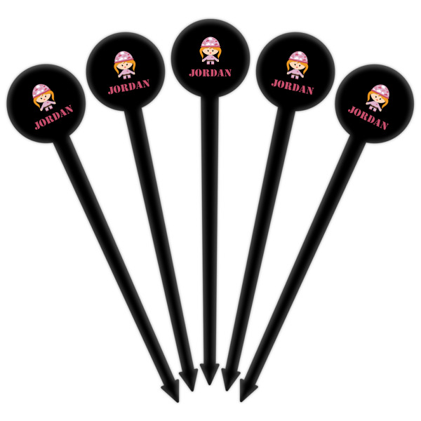 Custom Design - Black Plastic 6" Food Pick - Round - Fan View