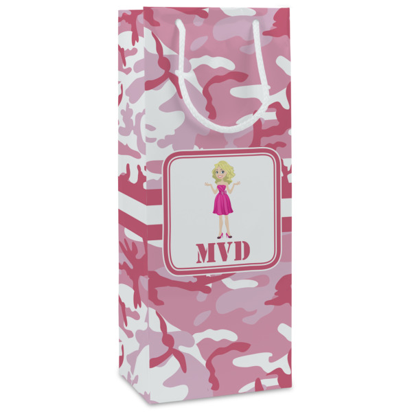 Custom Pink Camo Wine Gift Bags - Matte (Personalized)