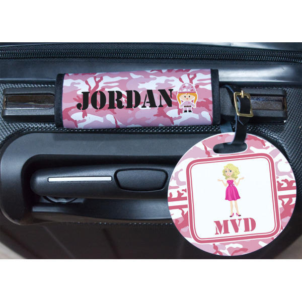 Custom Design - Round Luggage Tag & Handle Wrap - In Context