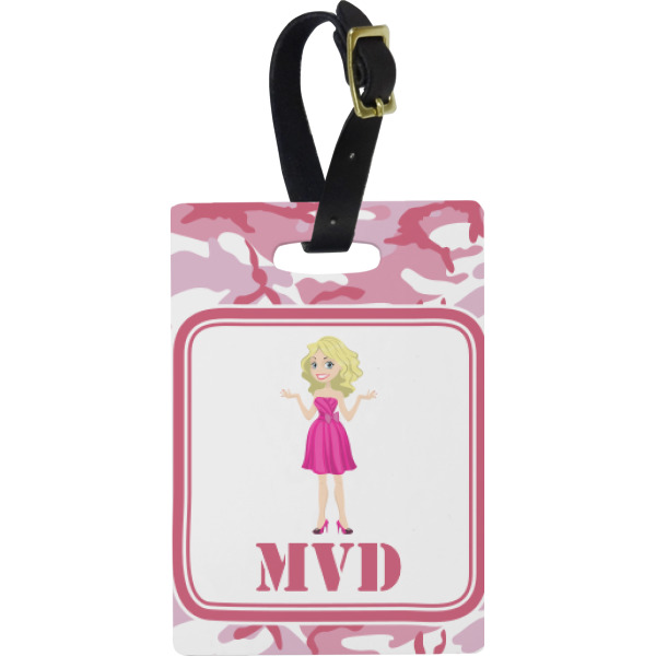 Custom Pink Camo Plastic Luggage Tag - Rectangular w/ Name or Text