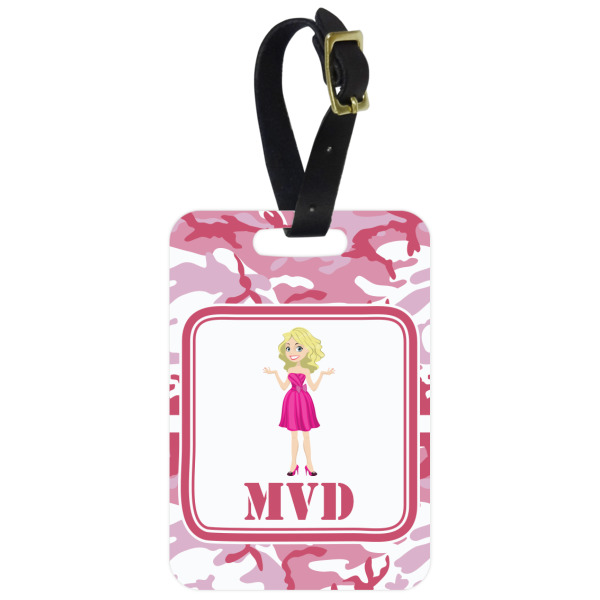 Custom Pink Camo Metal Luggage Tag w/ Name or Text