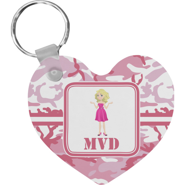 Custom Pink Camo Heart Plastic Keychain w/ Name or Text
