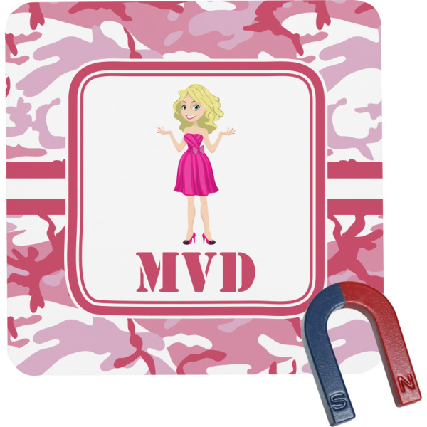 Custom Pink Camo Square Fridge Magnet (Personalized)