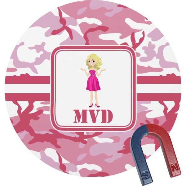 Custom Pink Camo Round Fridge Magnet (Personalized)