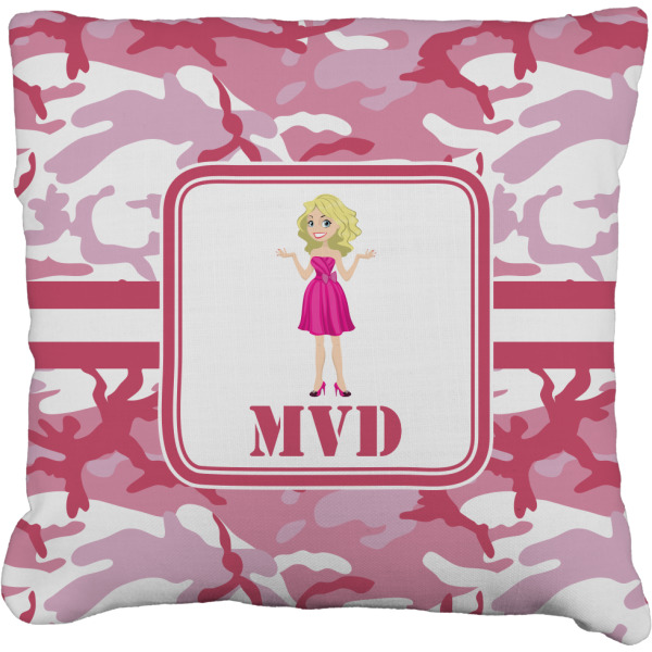 Custom Pink Camo Faux-Linen Throw Pillow (Personalized)