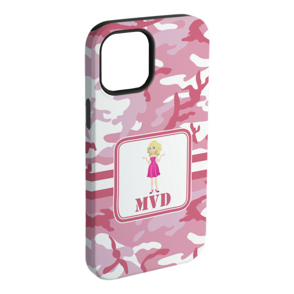 Custom Pink Camo iPhone Case - Rubber Lined - iPhone 15 Plus (Personalized)