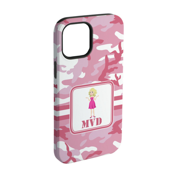 Custom Pink Camo iPhone Case - Rubber Lined - iPhone 15 Pro (Personalized)