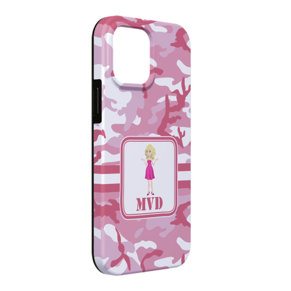 Custom Pink Camo iPhone Case - Rubber Lined - iPhone 13 Pro Max (Personalized)