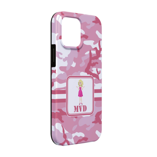 Custom Pink Camo iPhone Case - Rubber Lined - iPhone 13 Pro (Personalized)