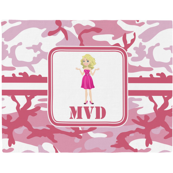 Custom Pink Camo Woven Fabric Placemat - Twill w/ Name or Text