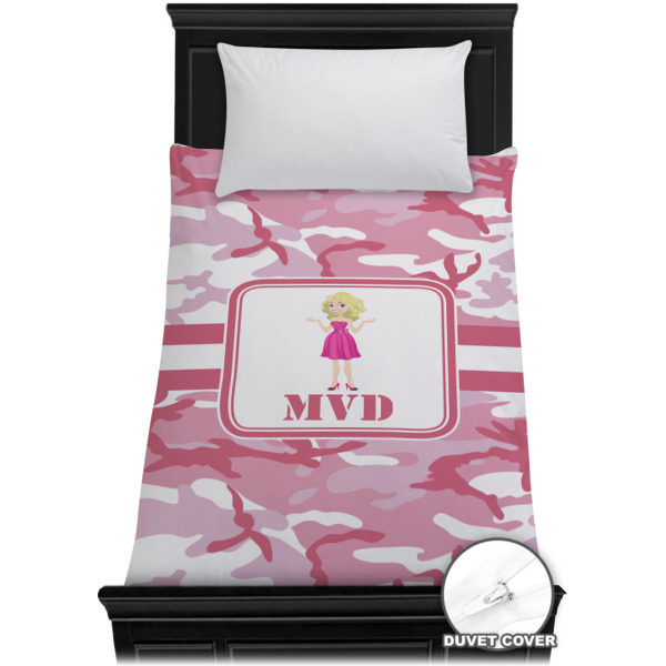 Custom Pink Camo Duvet Cover - Twin (Personalized)