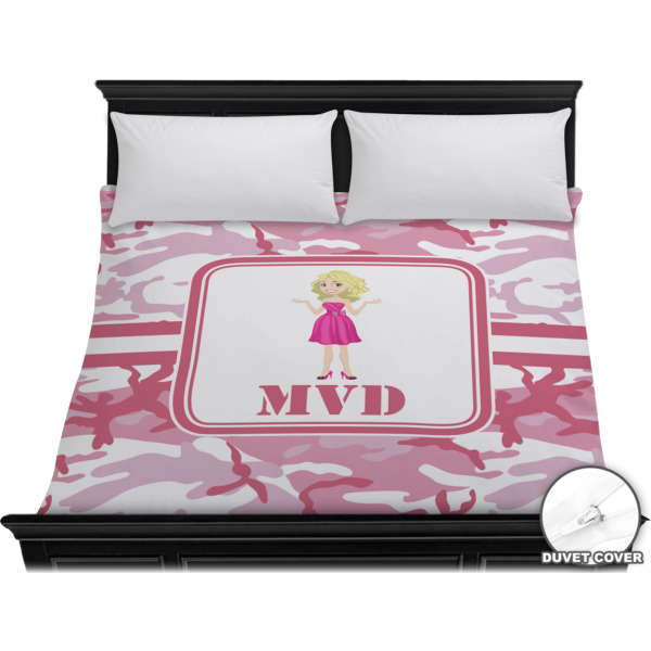 Custom Pink Camo Duvet Cover - King (Personalized)