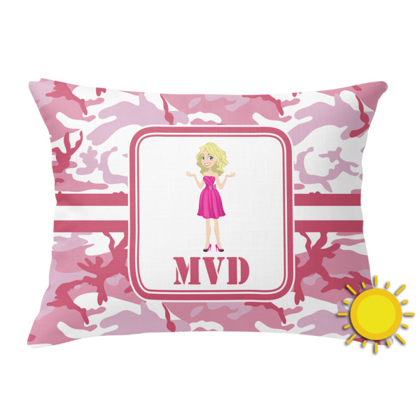 Custom Pink Camo Outdoor Throw Pillow (Rectangular) (Personalized)