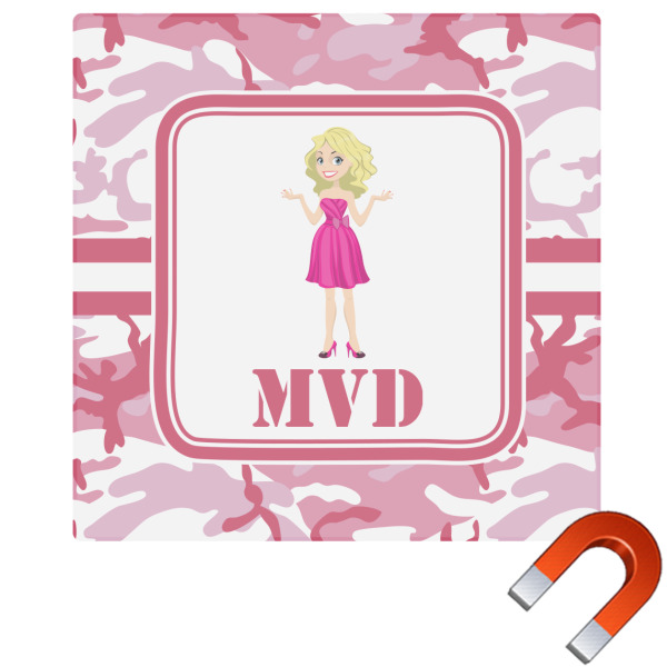 Custom Pink Camo Square Car Magnet - 6" (Personalized)