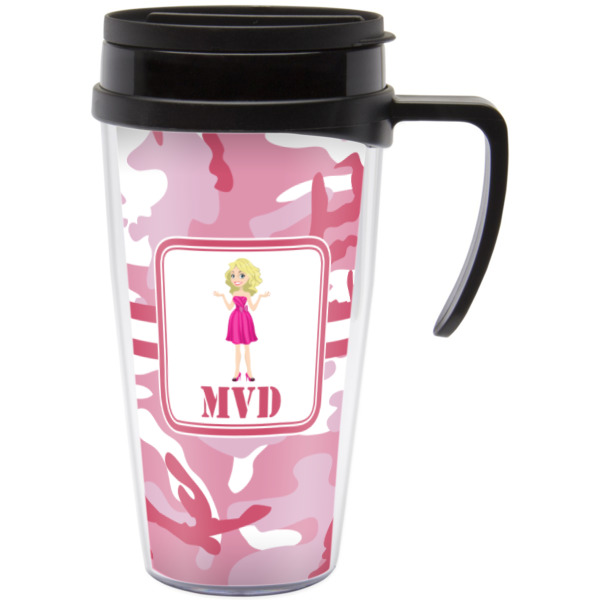 Custom Pink Camo Acrylic Travel Mug with Handle (Personalized)