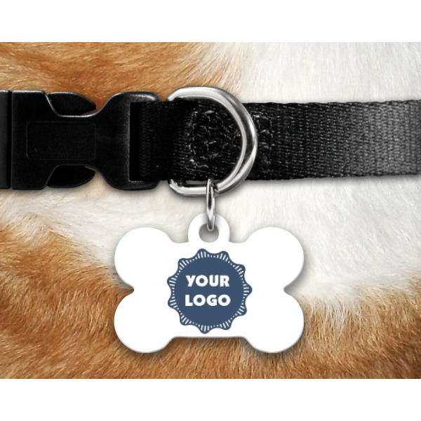 Custom Design - Bone Shaped Dog Tag on Collar & Dog