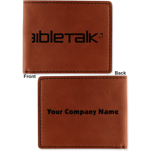 Custom Design - Cognac Leatherette Bifold Wallets - Front and Back