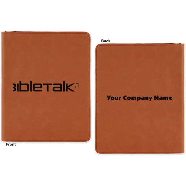 Custom Design - Cognac Leatherette Zipper Portfolios with Notepad - Double Sided - Apvl