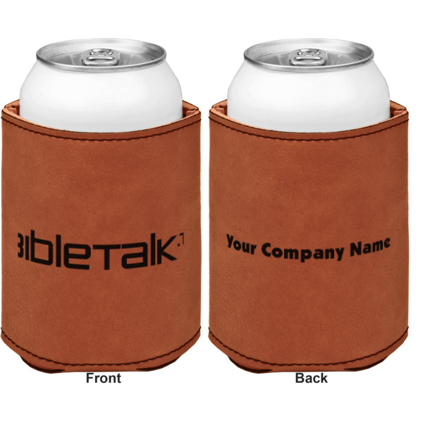 Custom Design - Cognac Leatherette Can Sleeve - Double Sided Front and Back