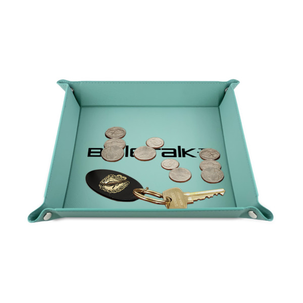 Custom Design - 6" x 6" Teal Leatherette Snap Up Tray - STYLED