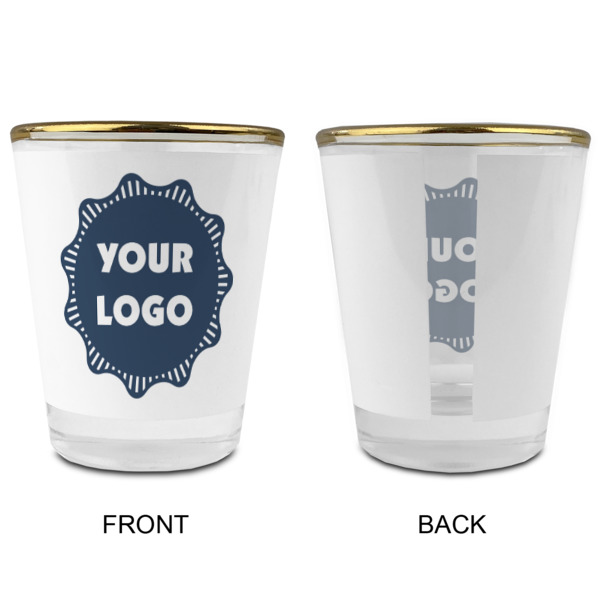 Custom Design - Glass Shot Glass - Gold Rim - Front & Back