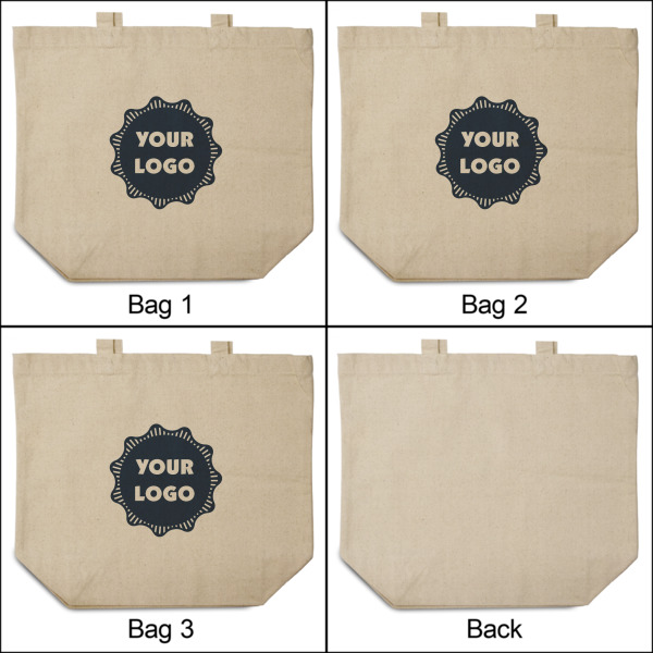 Custom Design - 3 Reusable Cotton Grocery Bags - Front & Back View