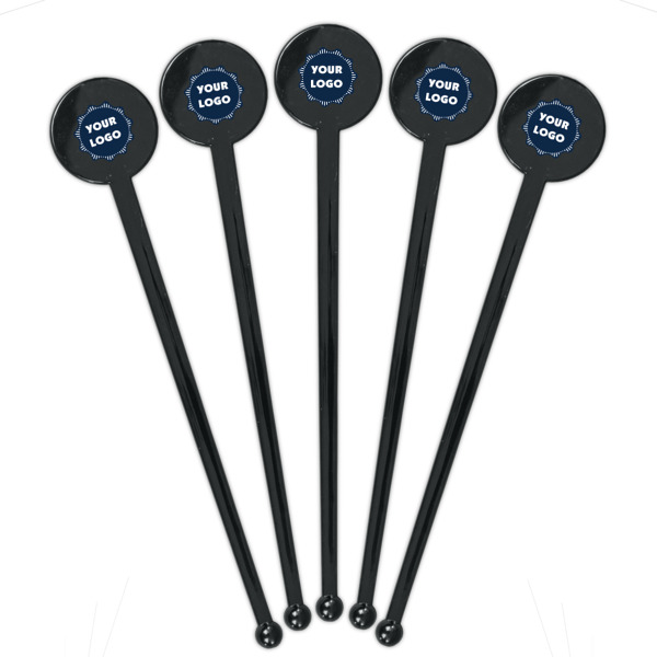 Custom Design - Black Plastic 7" Stir Stick - Round - Fan View