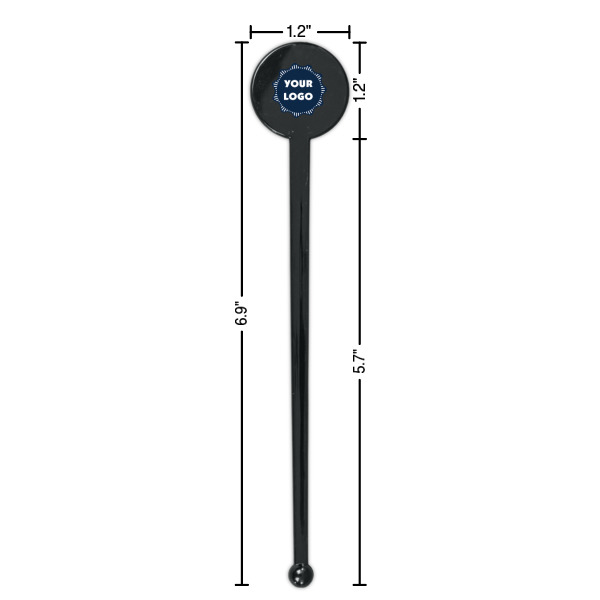 Custom Design - Black Plastic 7" Stir Stick - Round - Dimensions