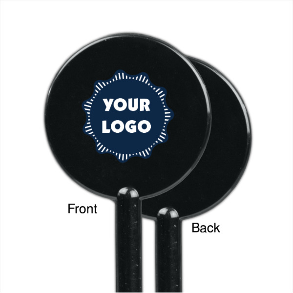 Custom Design - Black Plastic 5.5" Stir Stick - Single Sided - Round - Front & Back