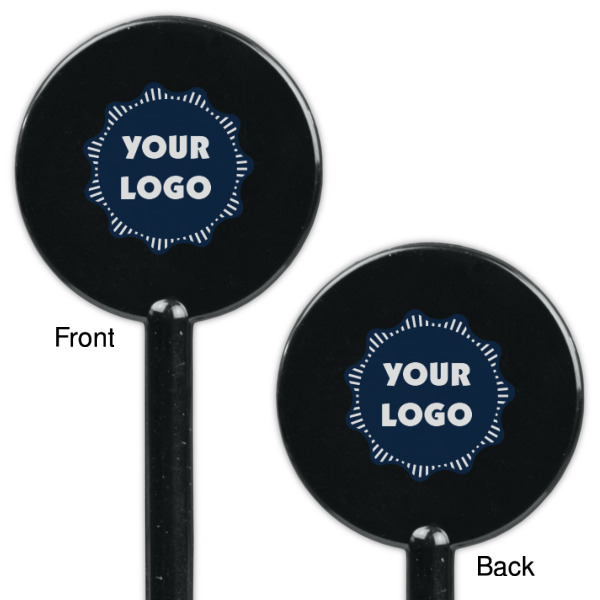 Custom Design - Black Plastic 5.5" Stir Stick - Double Sided - Round - Front & Back