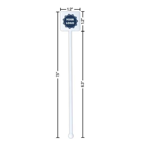 Custom Design - White Plastic Stir Stick - Square - Dimensions