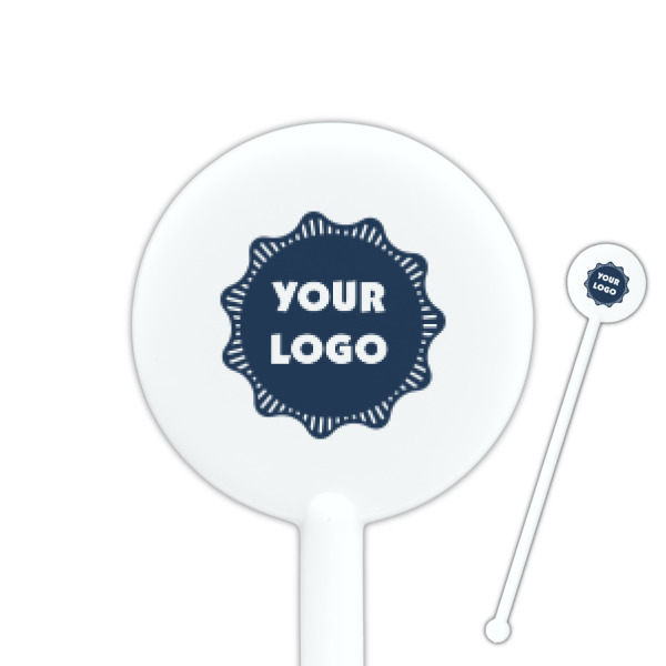 Custom Logo 5.5" Round Plastic Stir Sticks - White - Single-Sided