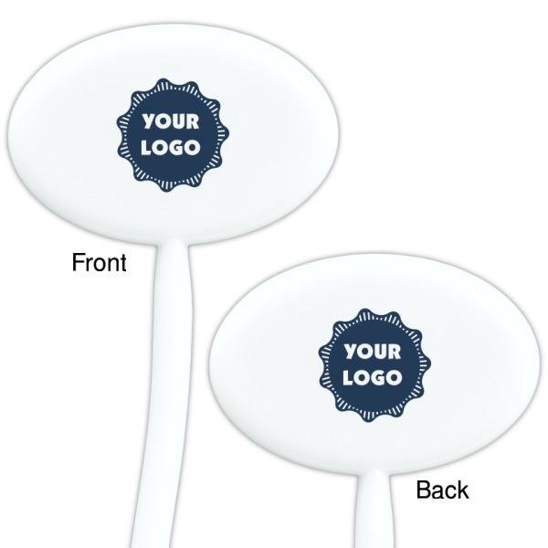 Custom Design - White Plastic 7" Stir Stick - Double Sided - Oval - Front & Back