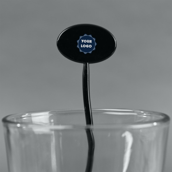 Custom Design - Black Plastic 7" Stir Stick - Oval - Main