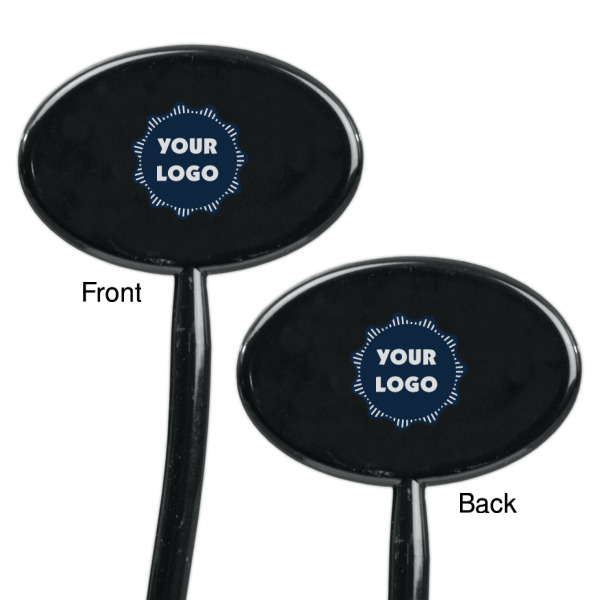Custom Design - Black Plastic 7" Stir Stick - Double Sided - Oval - Front & Back