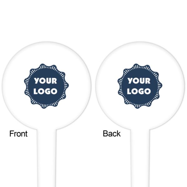 Custom Design - White Plastic 4" Food Pick - Round - Double Sided - Front & Back