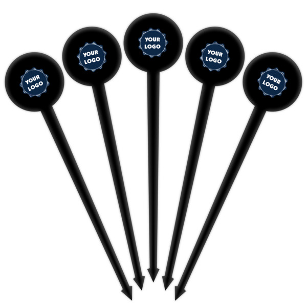 Custom Design - Black Plastic 4" Food Pick - Round - Fan View