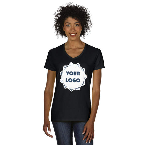 Custom Logo Women's V-Neck T-Shirt - Black