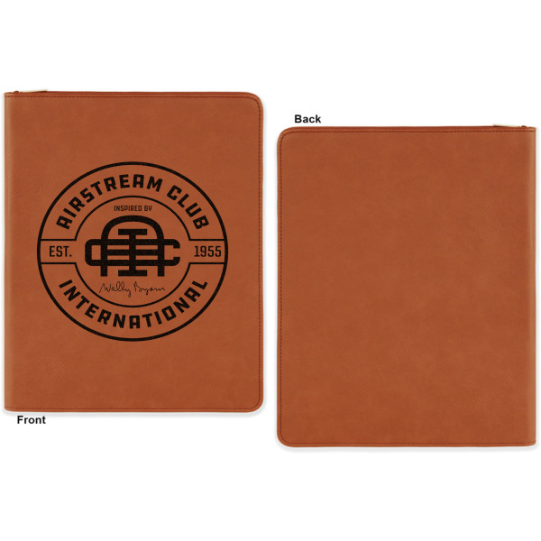 Custom Design - Cognac Leatherette Zipper Portfolios with Notepad - Single Sided - Apvl