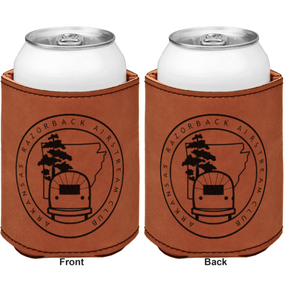 Custom Design - Cognac Leatherette Can Sleeve - Double Sided Front and Back