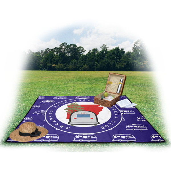 Custom Design - Picnic Blanket - with Basket Hat and Book - in Use