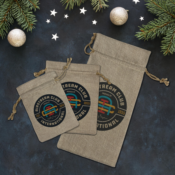 Custom Design - Burlap Gift Bags - LIFESTYLE (Flat lay)