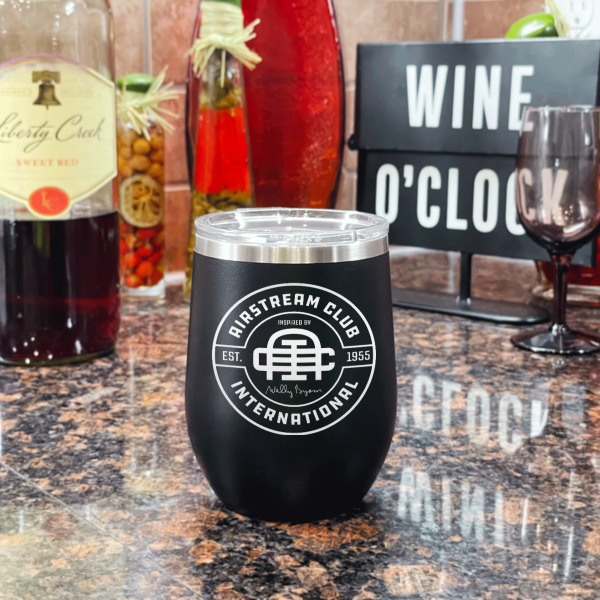 Custom Design - Stainless Wine Tumblers - Black - Double Sided - In Context