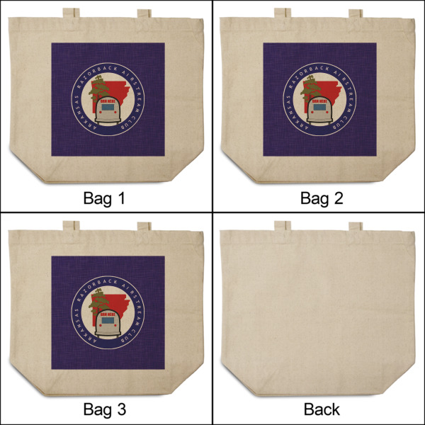Custom Design - 3 Reusable Cotton Grocery Bags - Front & Back View