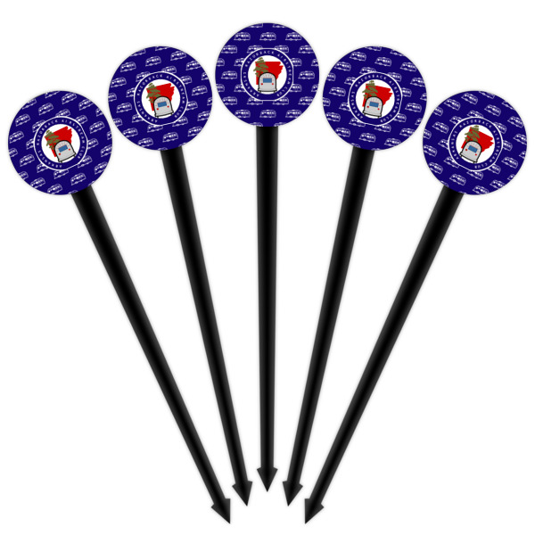 Custom Design - Black Plastic 4" Food Pick - Round - Fan View