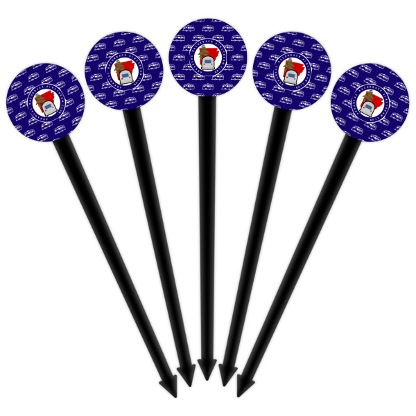 Custom Design - Black Plastic 6" Food Pick - Round - Fan View