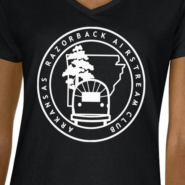 Custom Design - Black V-Neck T-Shirt on Model - CloseUp