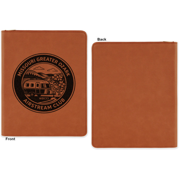 Custom Design - Cognac Leatherette Zipper Portfolios with Notepad - Single Sided - Apvl